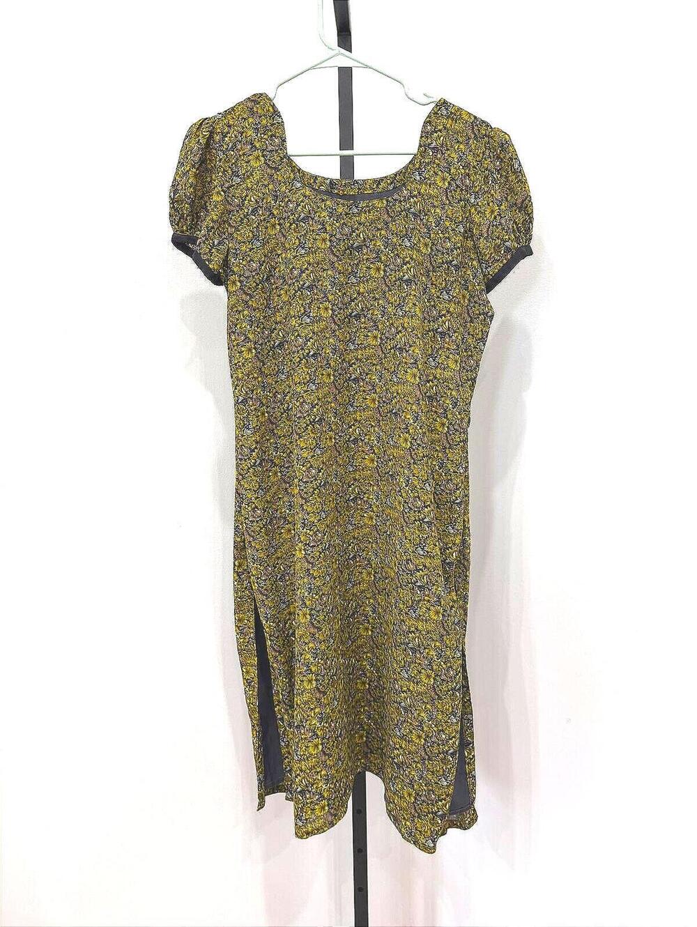 Women's Medium Kurta Yellow Floral Patterned Dress with Side Slit